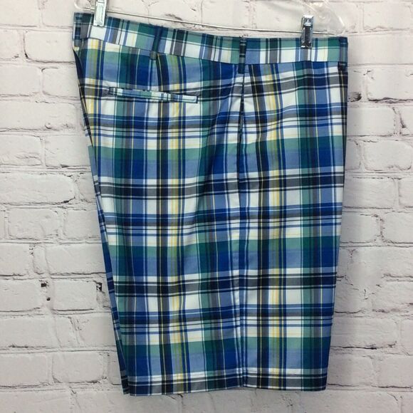 Ben Hogan Golf Shorts Men's Size 38 Blue Multicolor Plaid Chino Flat Front Sport - Picture 3 of 8